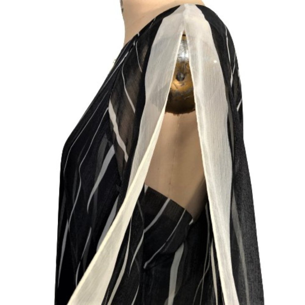 Halston Heritage Striped Crinkle Chiffon square link detail shift dress - Picture 11 of 16